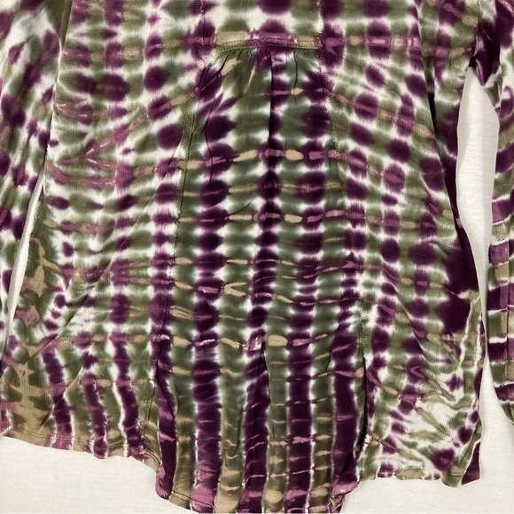 XCVI Purple Green Tie Dye Round Neck Stretch Long Sleeve Top Medium - Picture 9 of 10